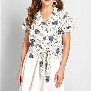 ModCloth Wisely Tied Button-Up Top White Geo/Floral
